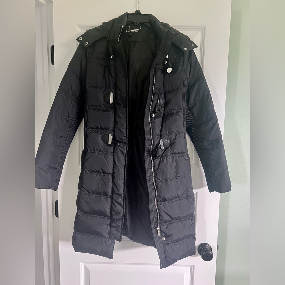 Express winter puffer coat with faux fur hood
